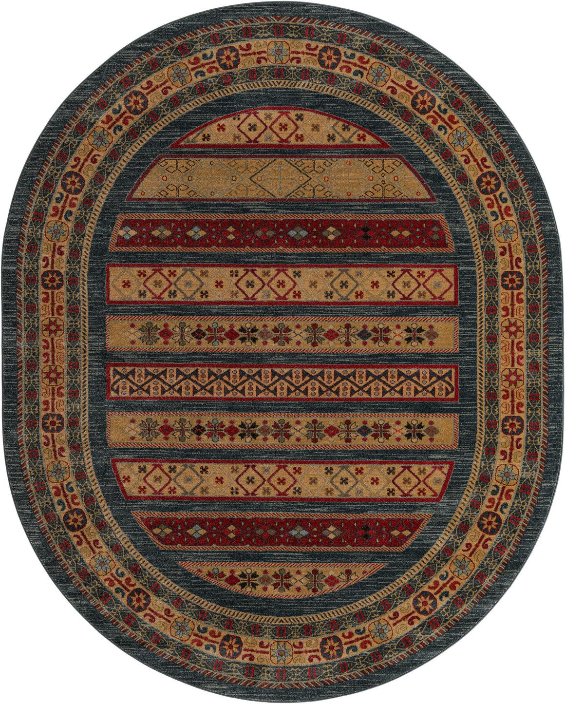 Blue 8' x 10' Kashkuli Gabbeh Oval Rug