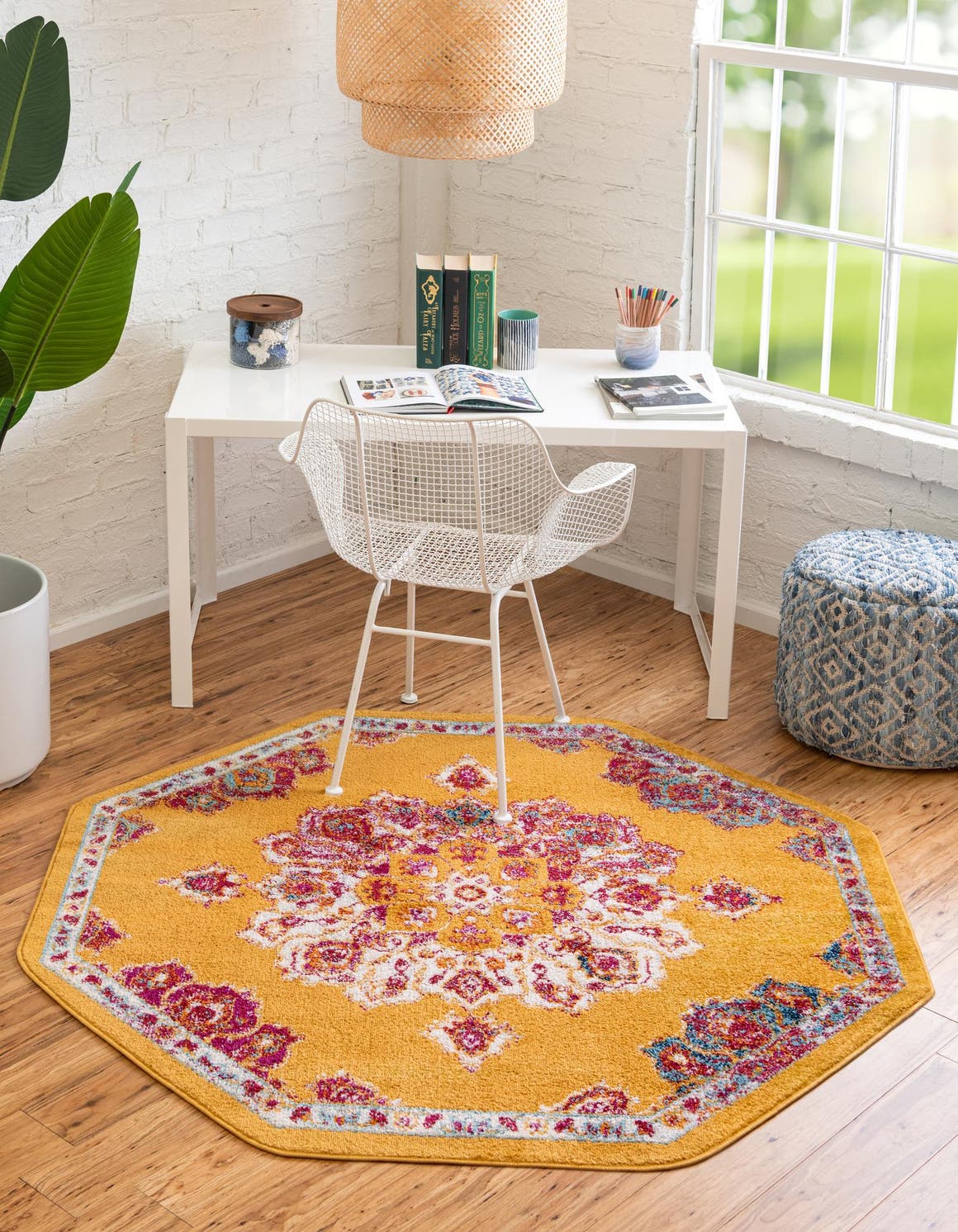 Yellow 5' x 5' Parker Octagon Rug eSaleRugs
