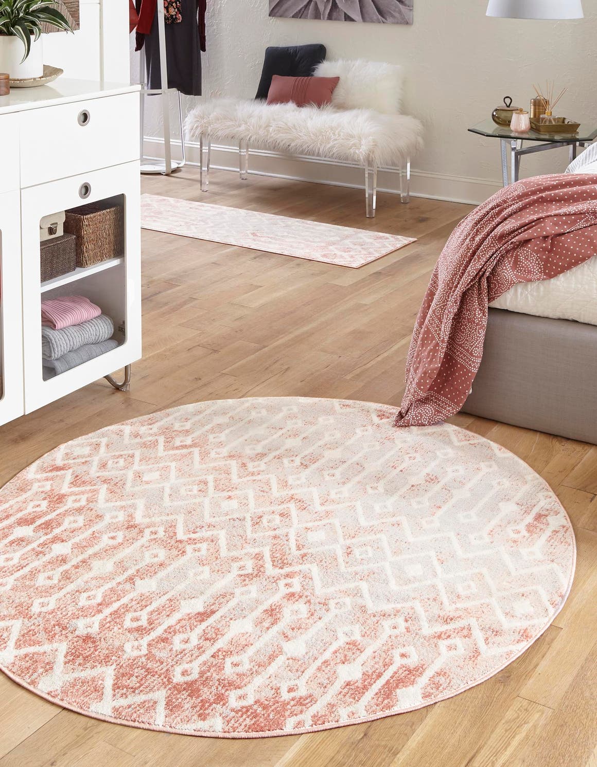 Dusty Rose 3' x 3' Bohemian Trellis Round Rug