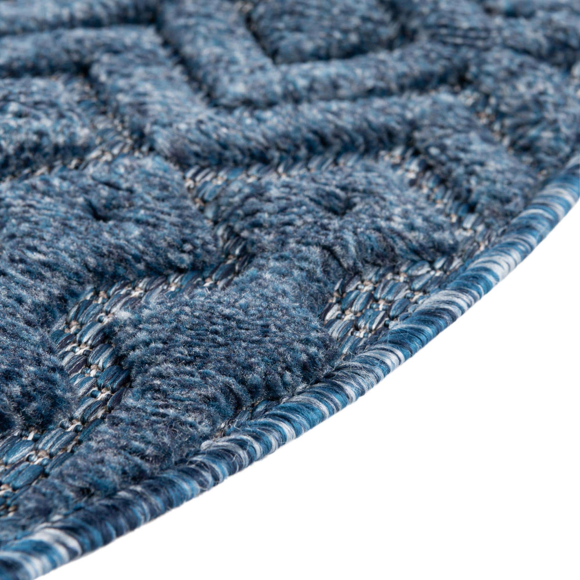 Navy Blue 7' x 7' Outdoor Trellis Textured Round Rug