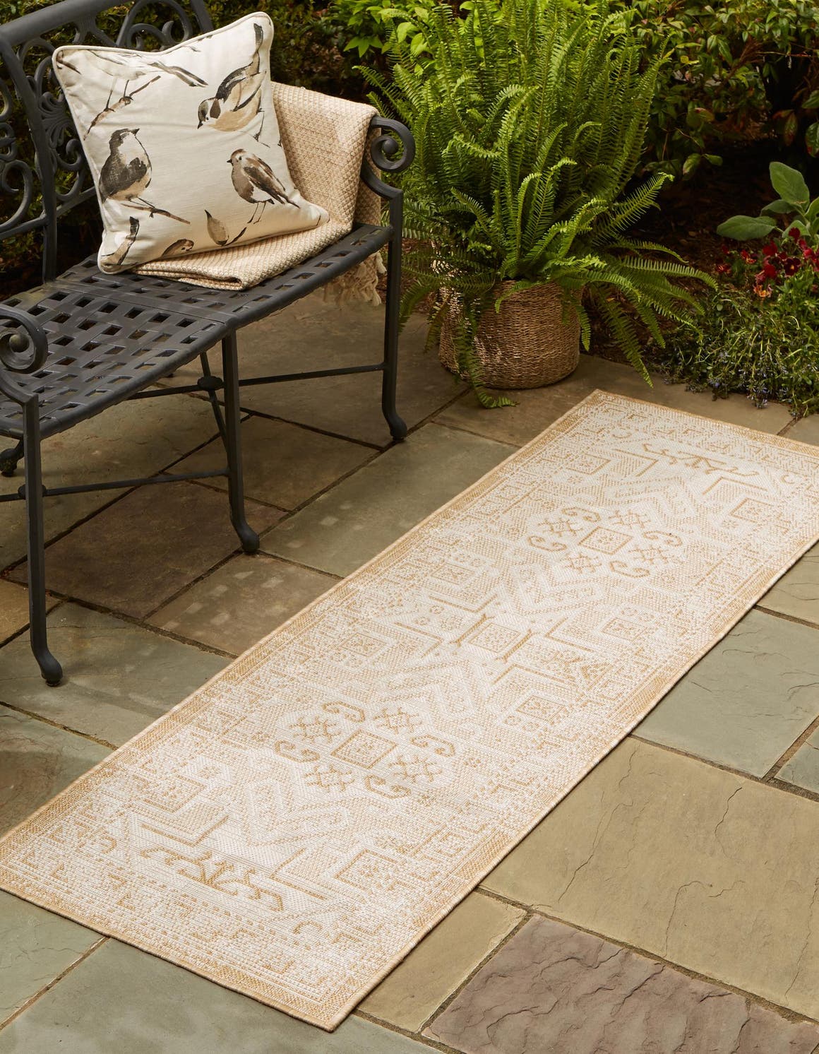 Natural 2' x 7' 10 Outdoor Aztec Runner Rug