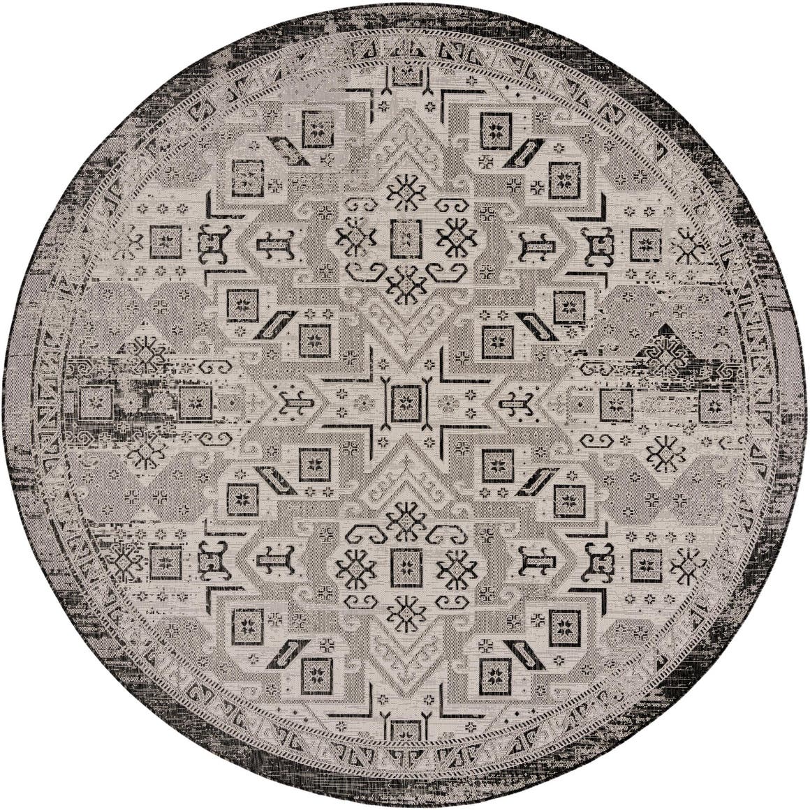 Charcoal Gray 10' x 10' Outdoor Aztec Round Rug eSaleRugs