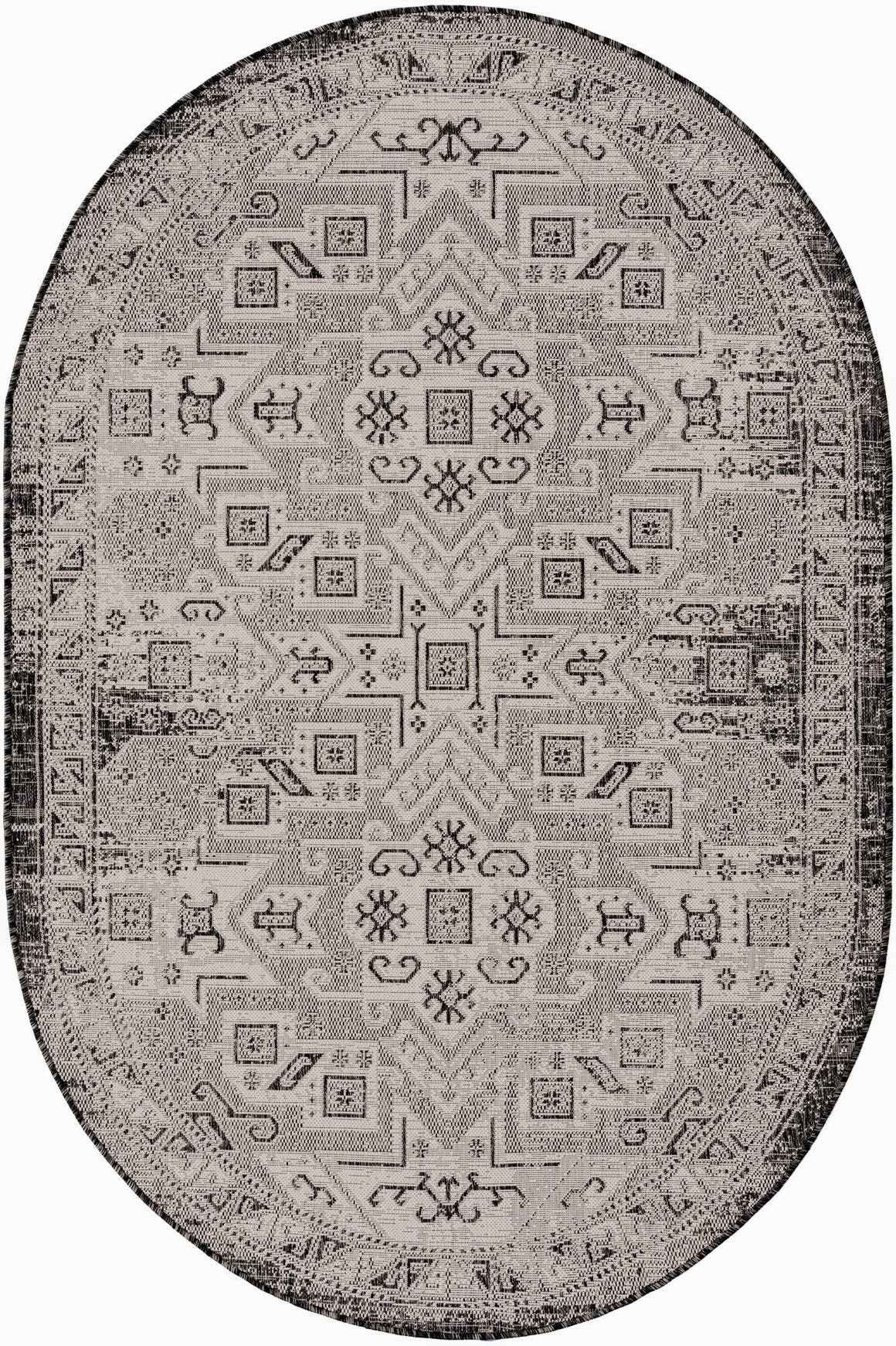 Charcoal Gray 5' 3 x 7' 10 Outdoor Aztec Oval Rug