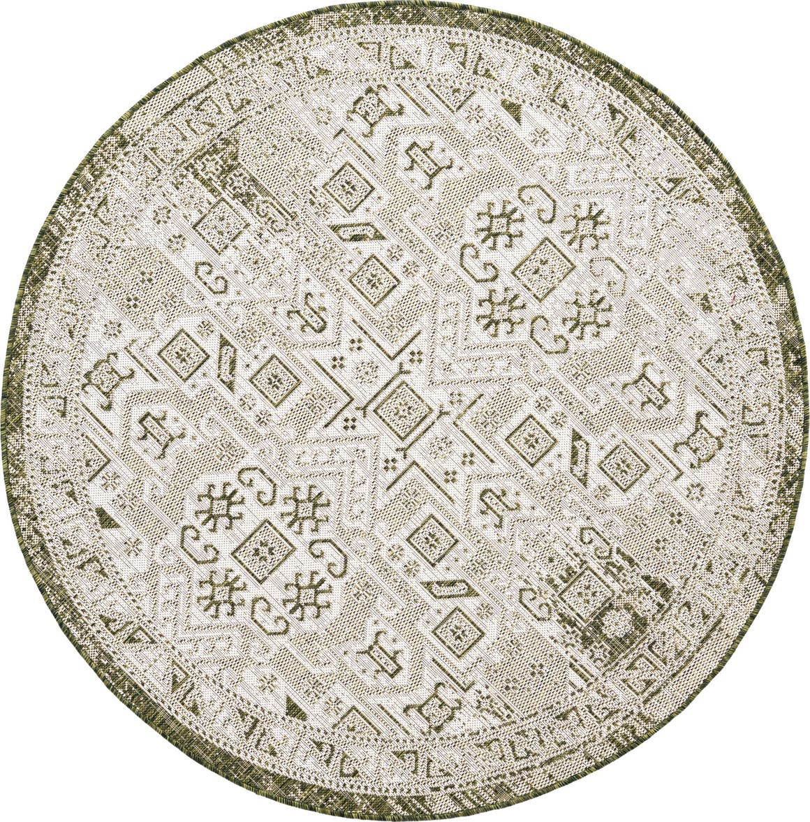 Green 5' 3 x 5' 3 Outdoor Aztec Round Rug