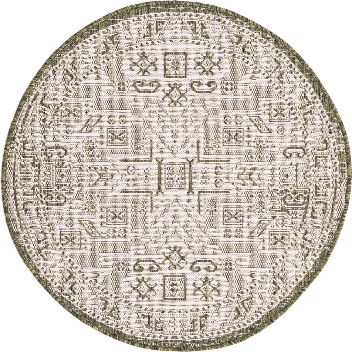 Green 3' 3 x 3' 3 Outdoor Aztec Round Rug