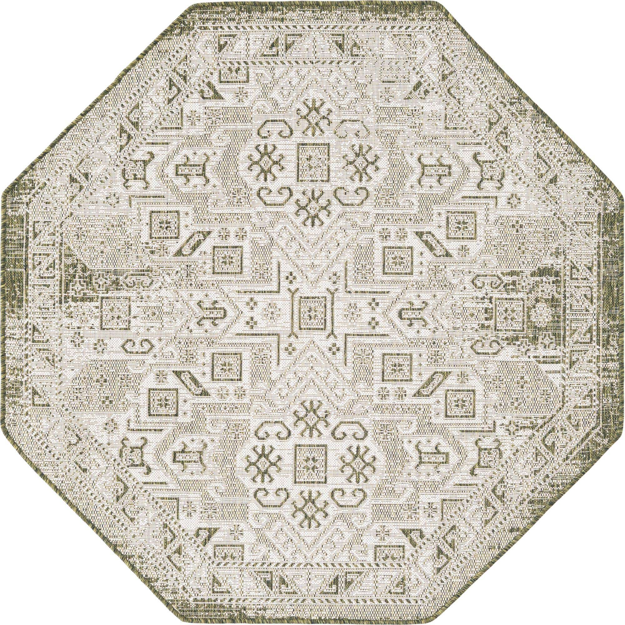 Green 5' 3 x 5' 3 Outdoor Aztec Octagon Rug