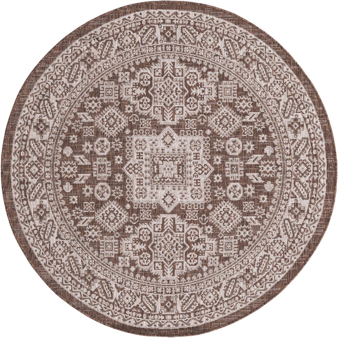 Brown 5' 3 x 5' 3 Outdoor Aztec Round Rug