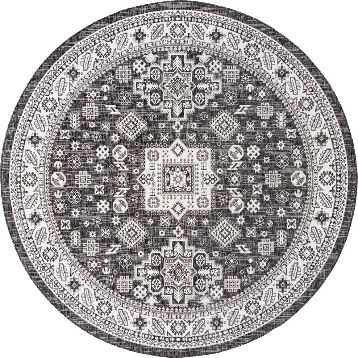 Charcoal Gray 10' x 10' Outdoor Aztec Round Rug