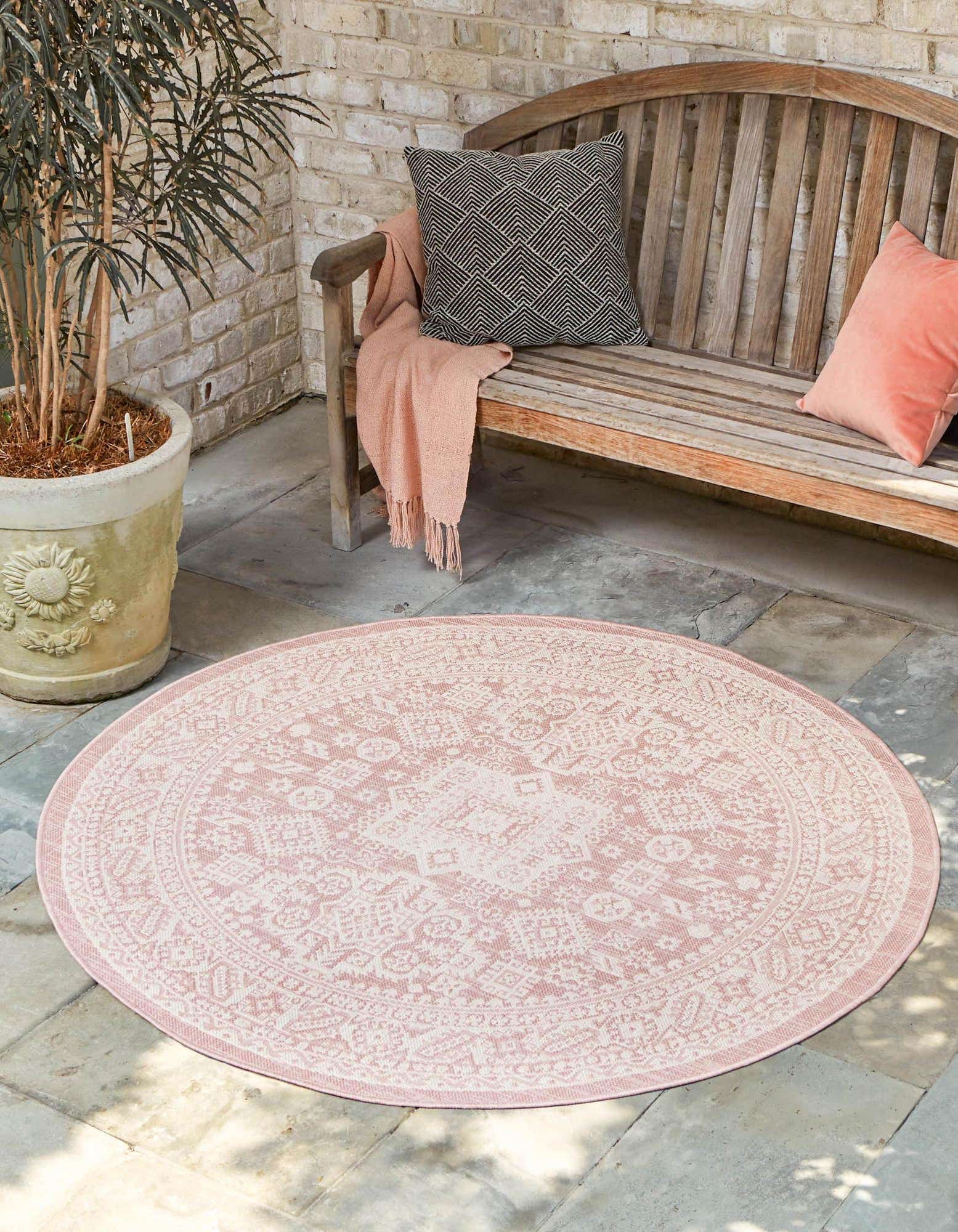 Pink 13' x 13' Outdoor Aztec Round Indoor / Outdoor Rug | OutdoorRugs.com