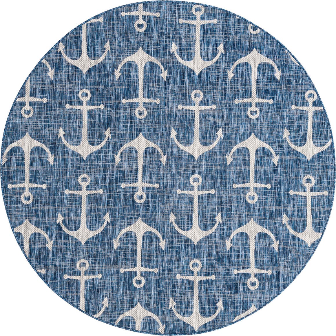 Blue 7' 10 x 7' 10 Outdoor Coastal Round Rug