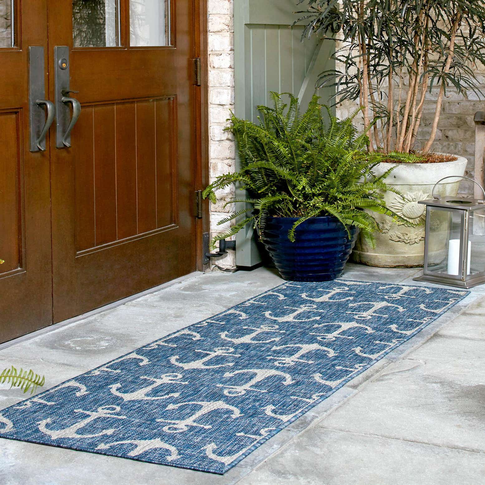Blue 2' 7 x 12' Outdoor Coastal Runner Rug eSaleRugs