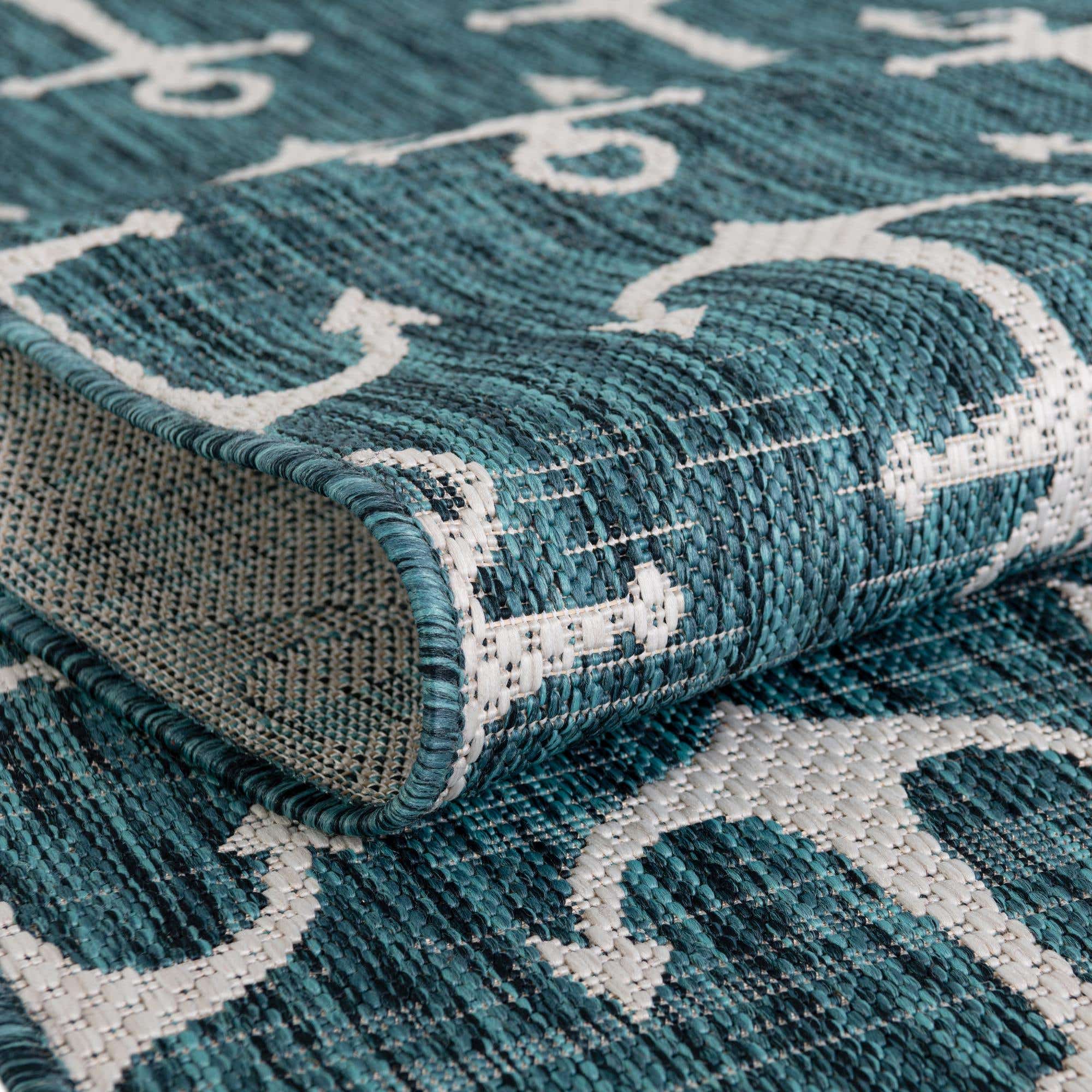 Teal 10' x 10' Outdoor Coastal Square Rug eSaleRugs