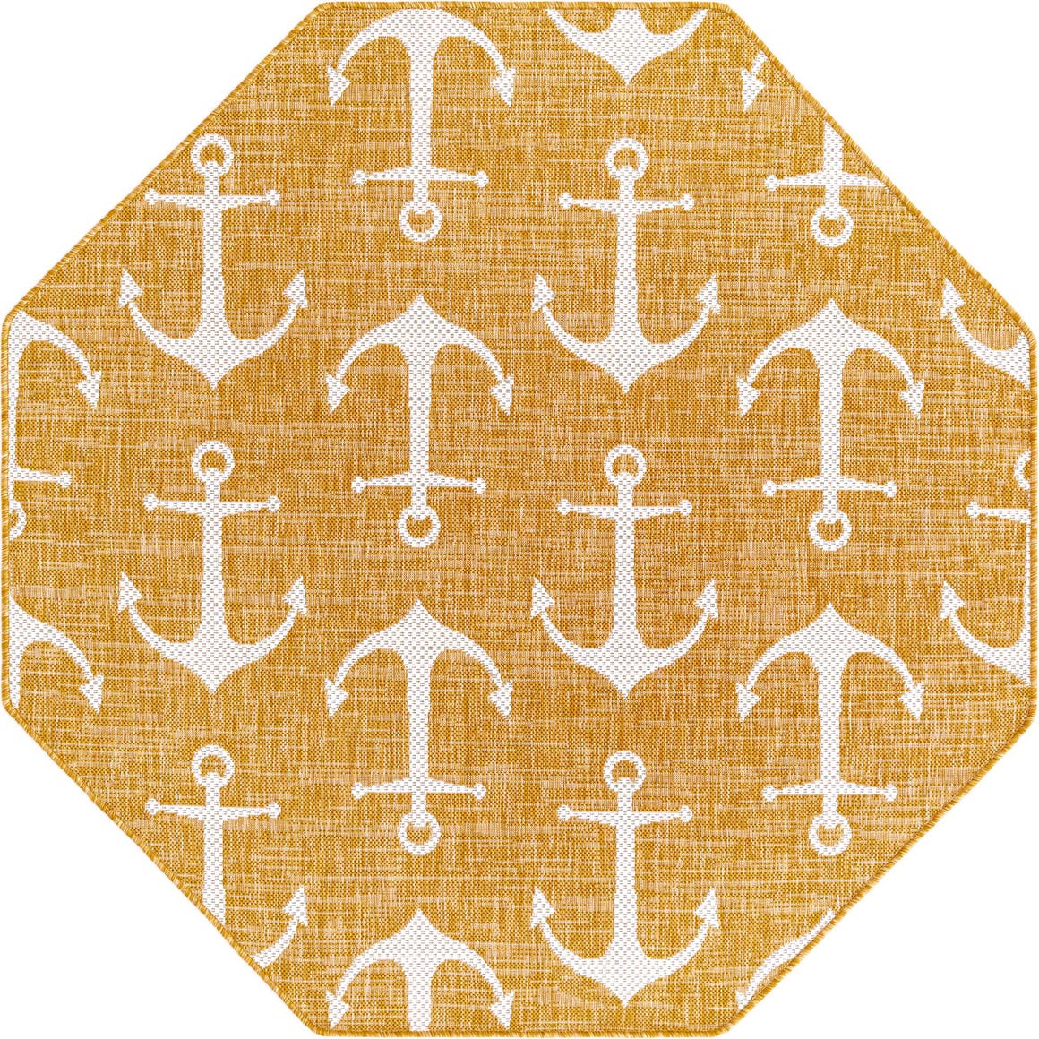 Yellow 5' 3 x 5' 3 Outdoor Coastal Octagon Rug