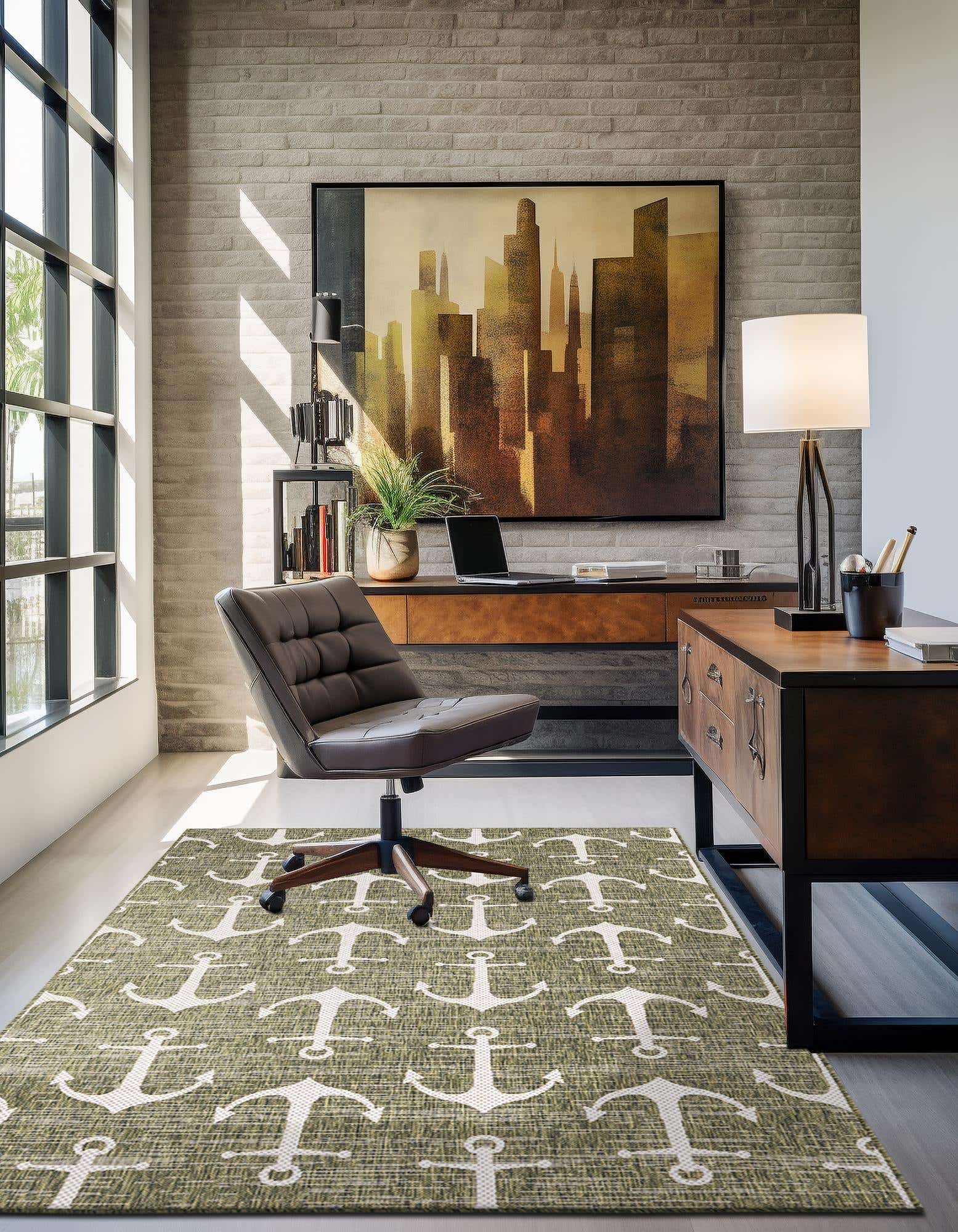 Green 5' 3 x 7' 10 Outdoor Coastal Indoor / Outdoor Rug