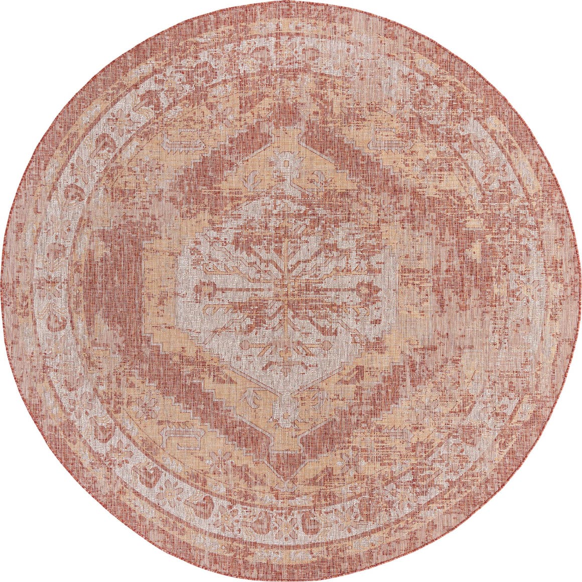Rust Red 10' x 10' Outdoor Traditional Round Rug