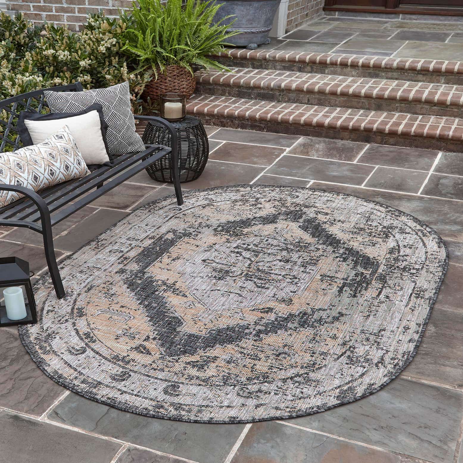 Charcoal 7' 10 x 10' Outdoor Traditional Oval Rug eSaleRugs