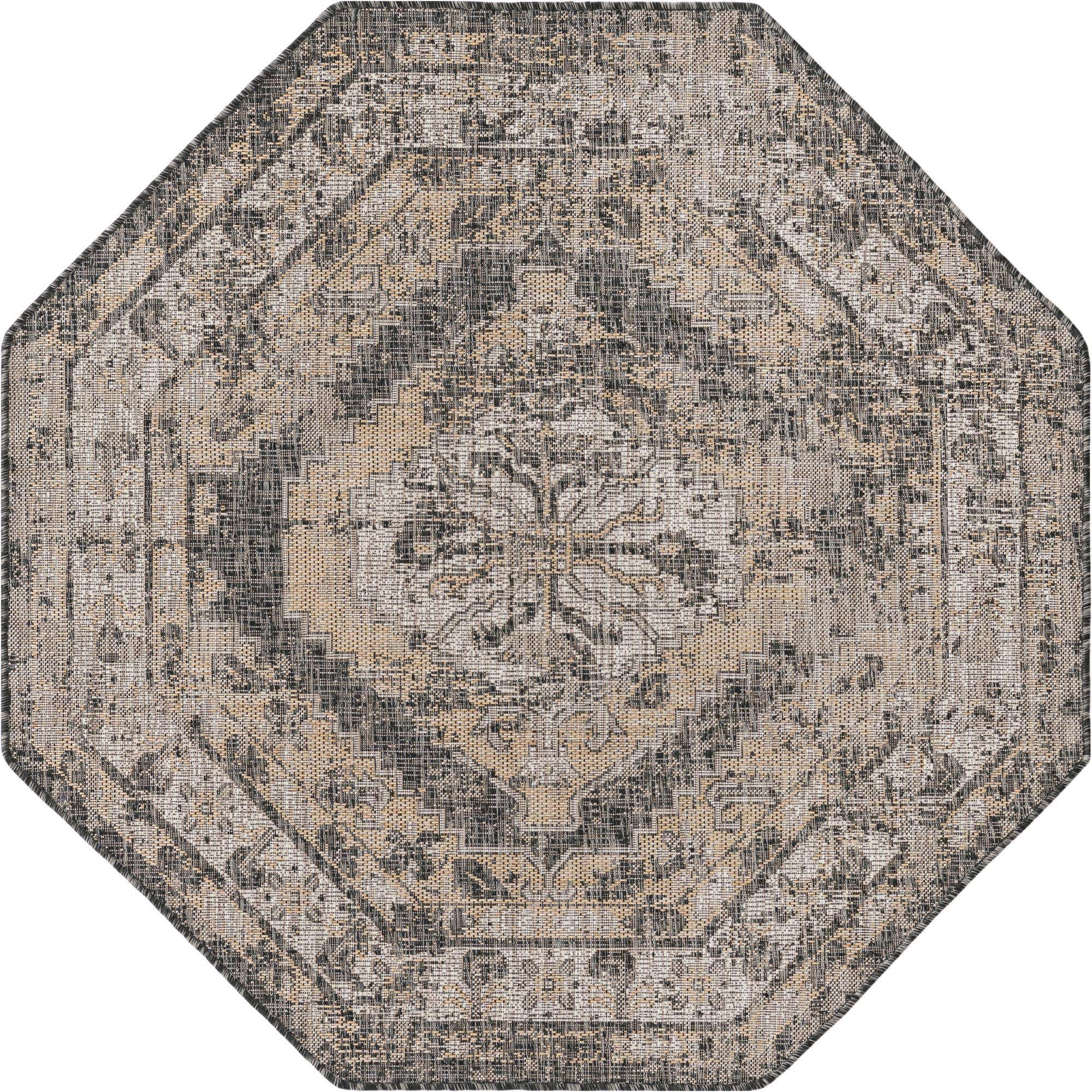 Charcoal 5' 3 x 5' 3 Outdoor Traditional Octagon Rug