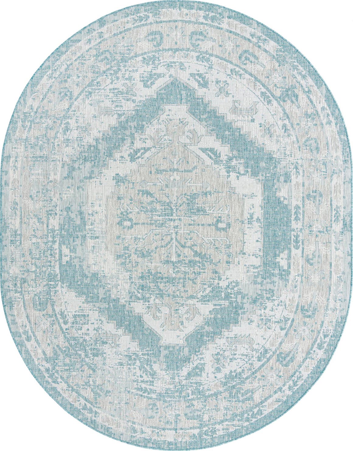 Aqua 7' 10 x 10' Outdoor Traditional Oval Rug