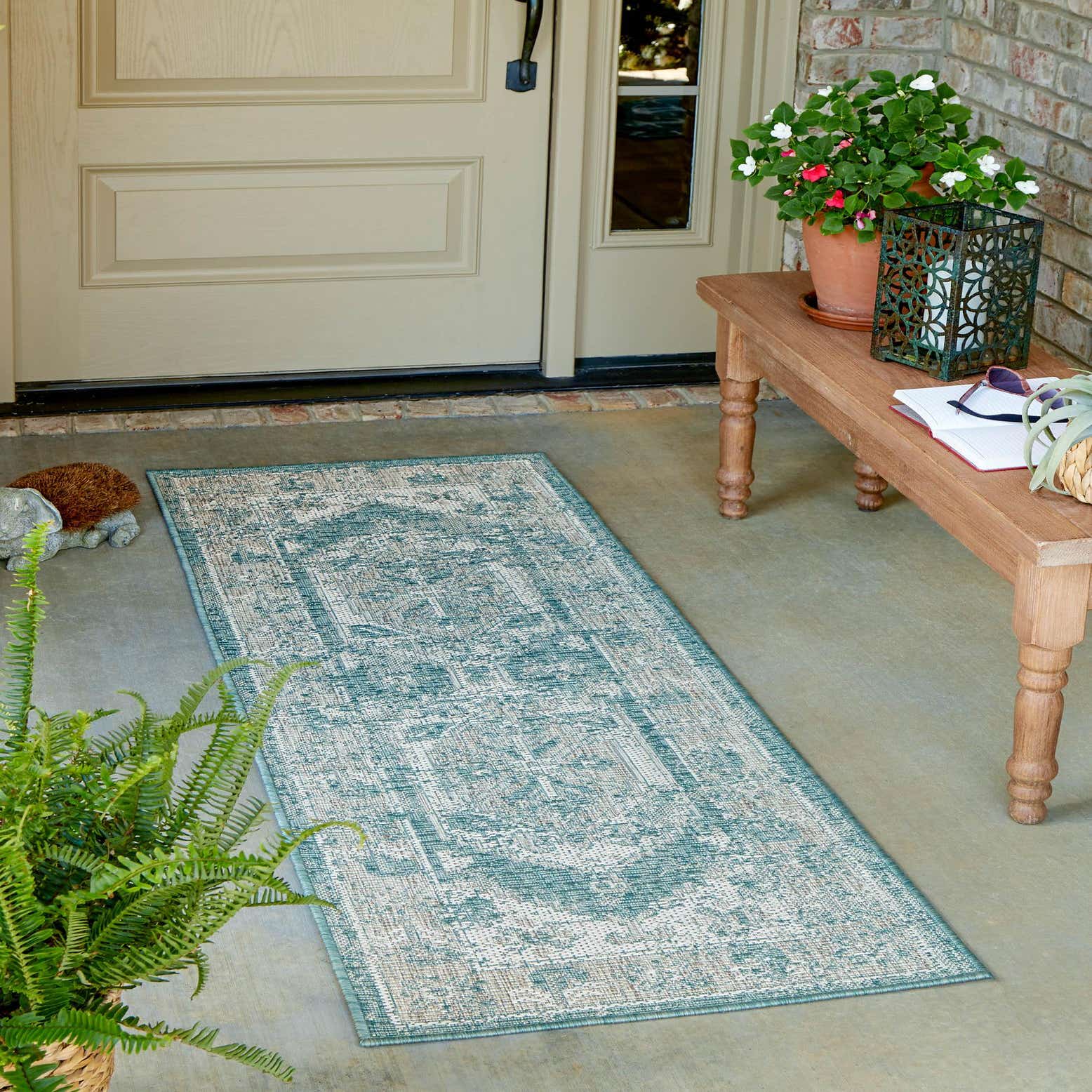 Aqua 2' x 6' Outdoor Traditional Runner Rug eSaleRugs