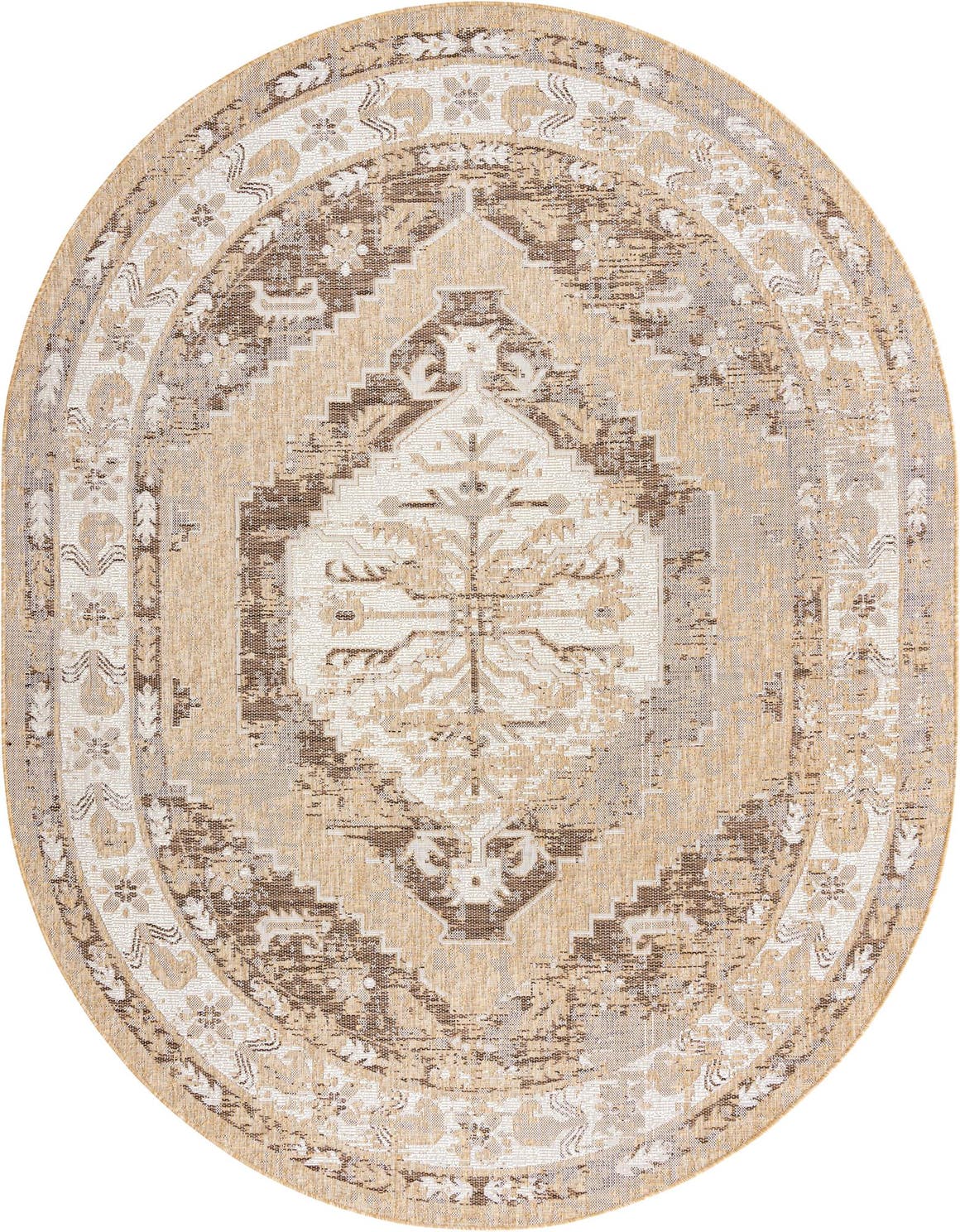 Natural 7' 10 x 10' Outdoor Traditional Oval Rug