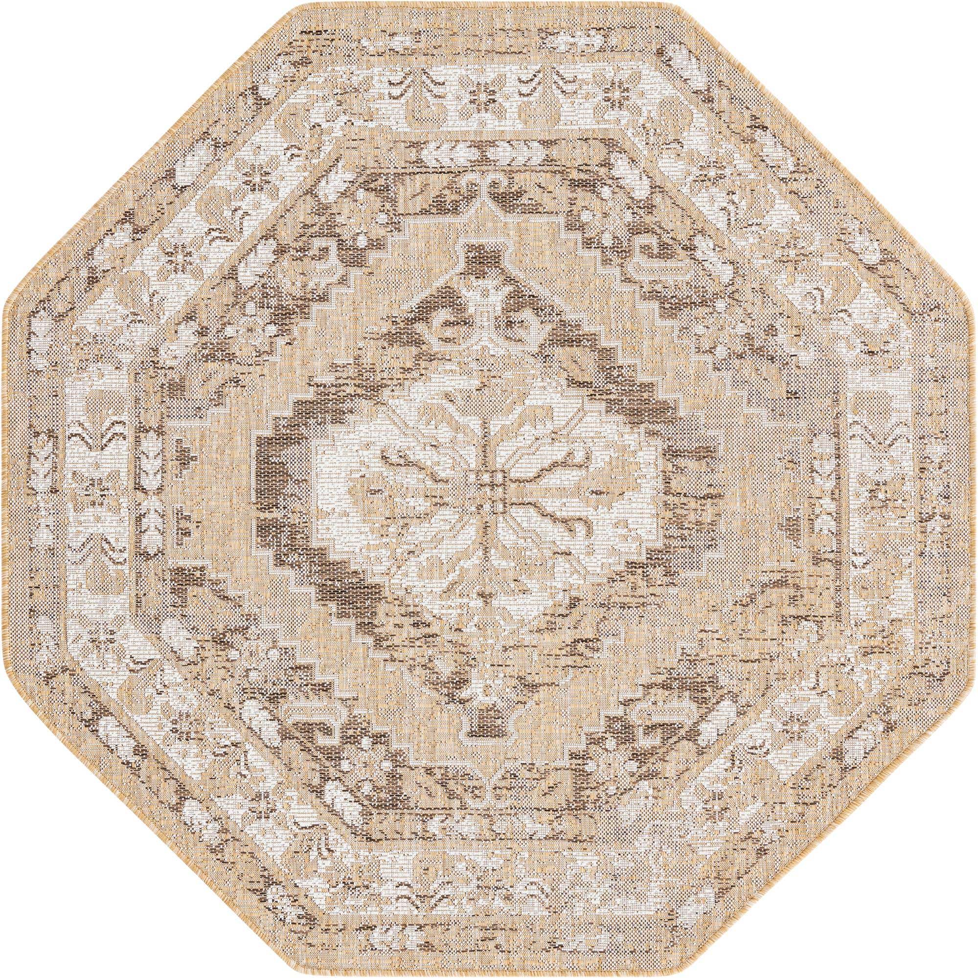 Natural 5' 3 x 5' 3 Outdoor Traditional Octagon Rug