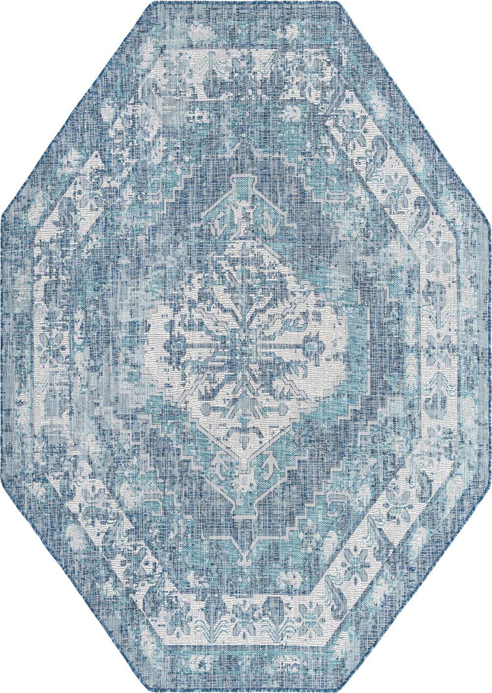 Blue 7' 10 x 7' 10 Outdoor Traditional Octagon Rug