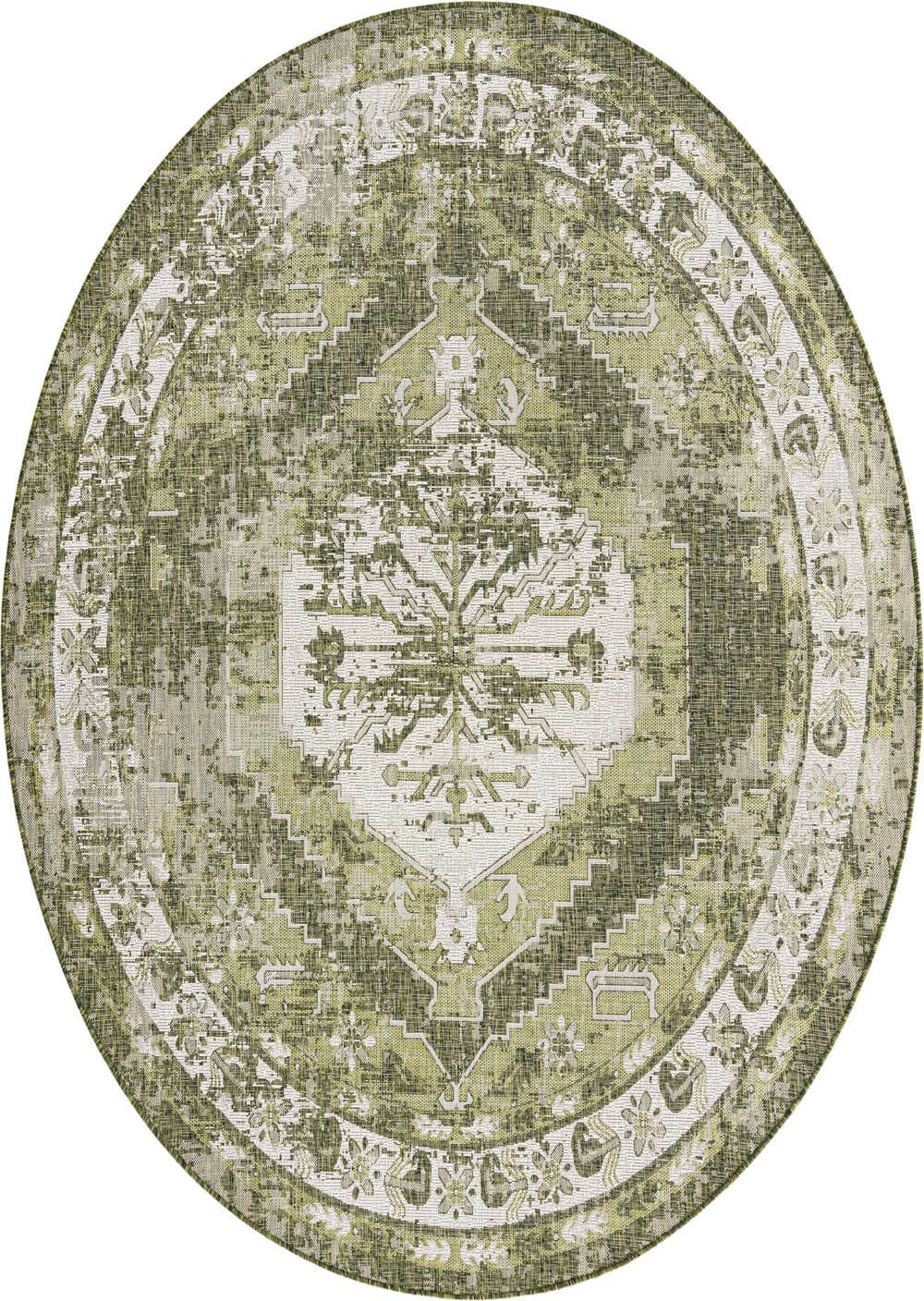 Green 10' x 10' Outdoor Traditional Round Rug