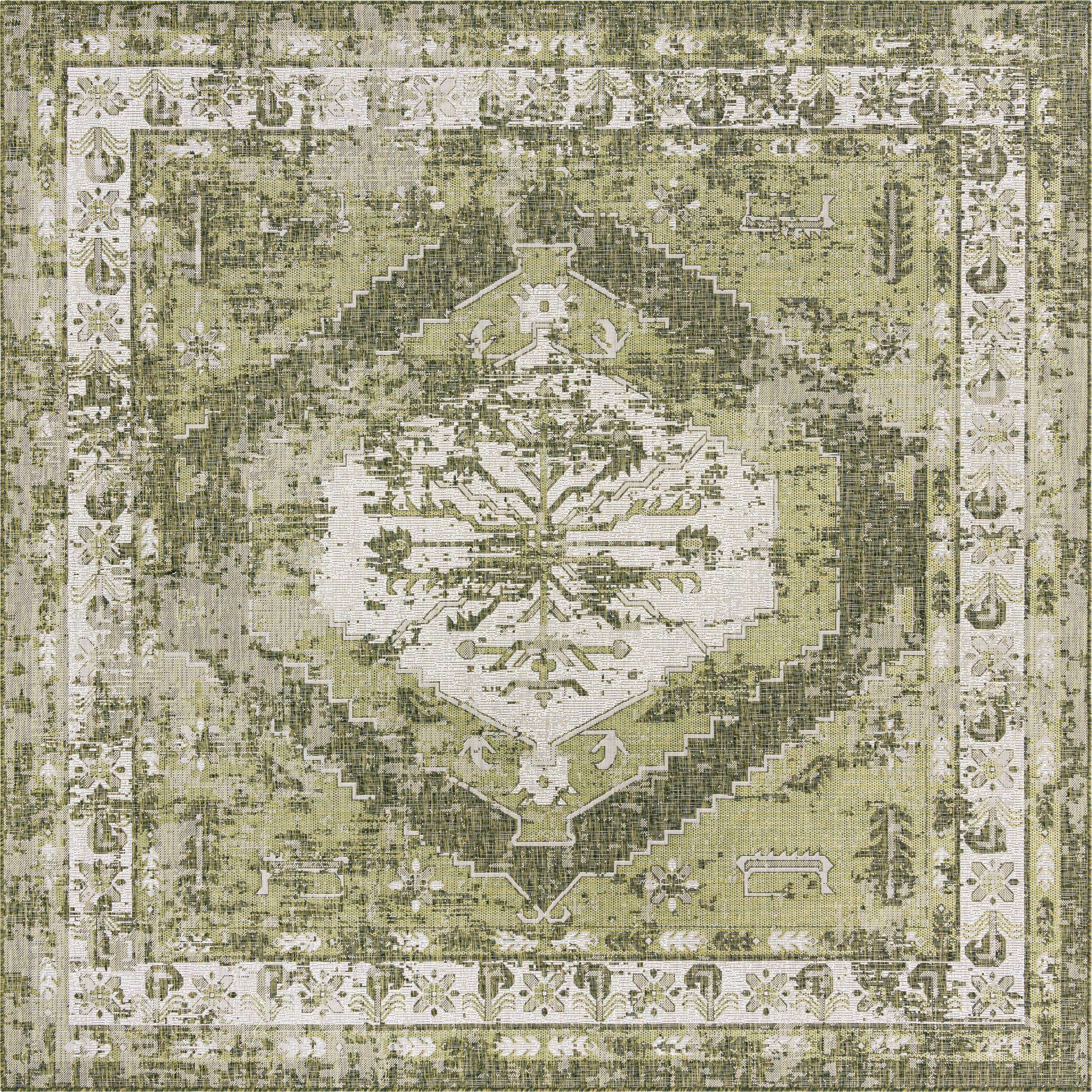 Green 10' x 10' Outdoor Traditional Square Rug eSaleRugs