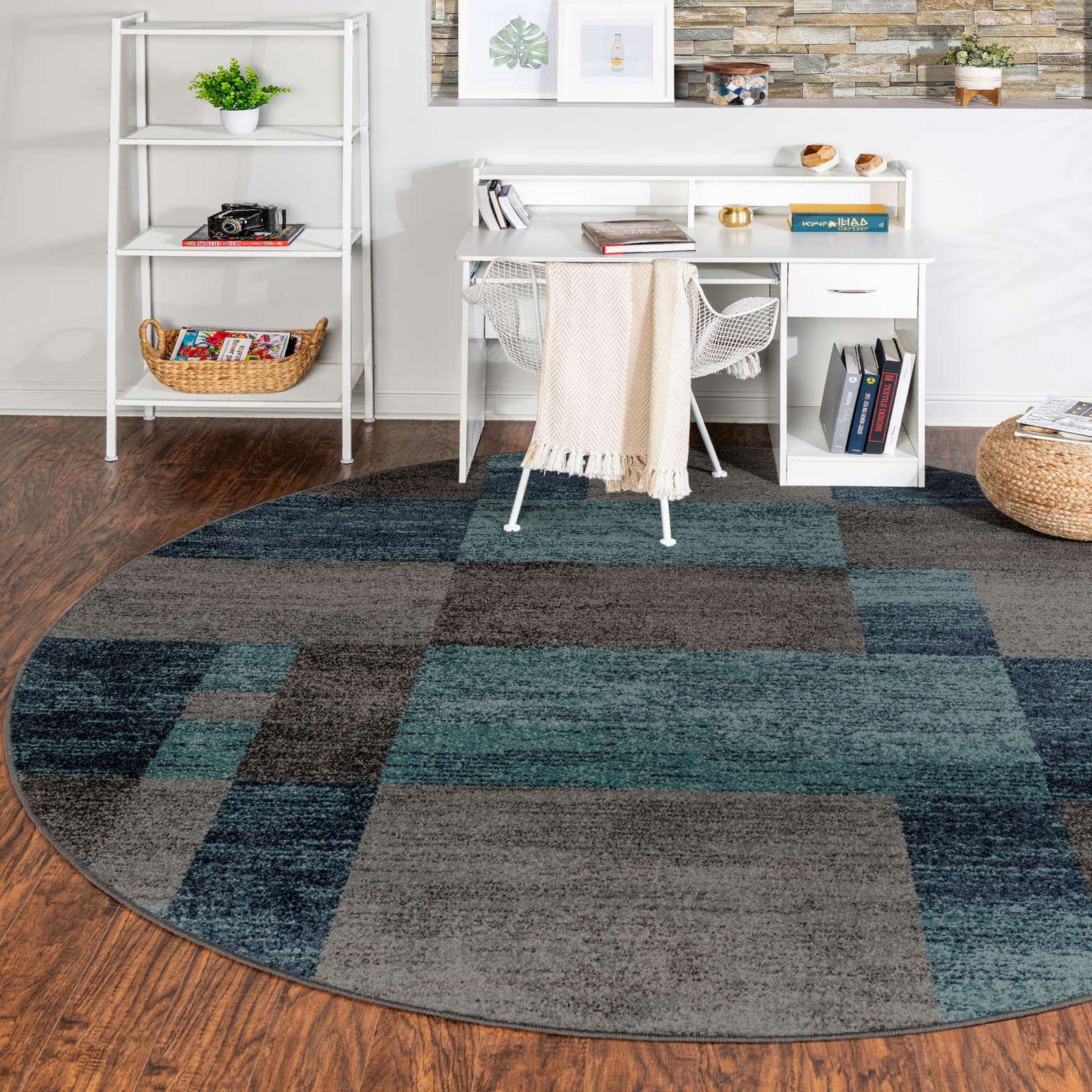 Blue Gray 240cm x 240cm Harvest Round Rug AU Rugs