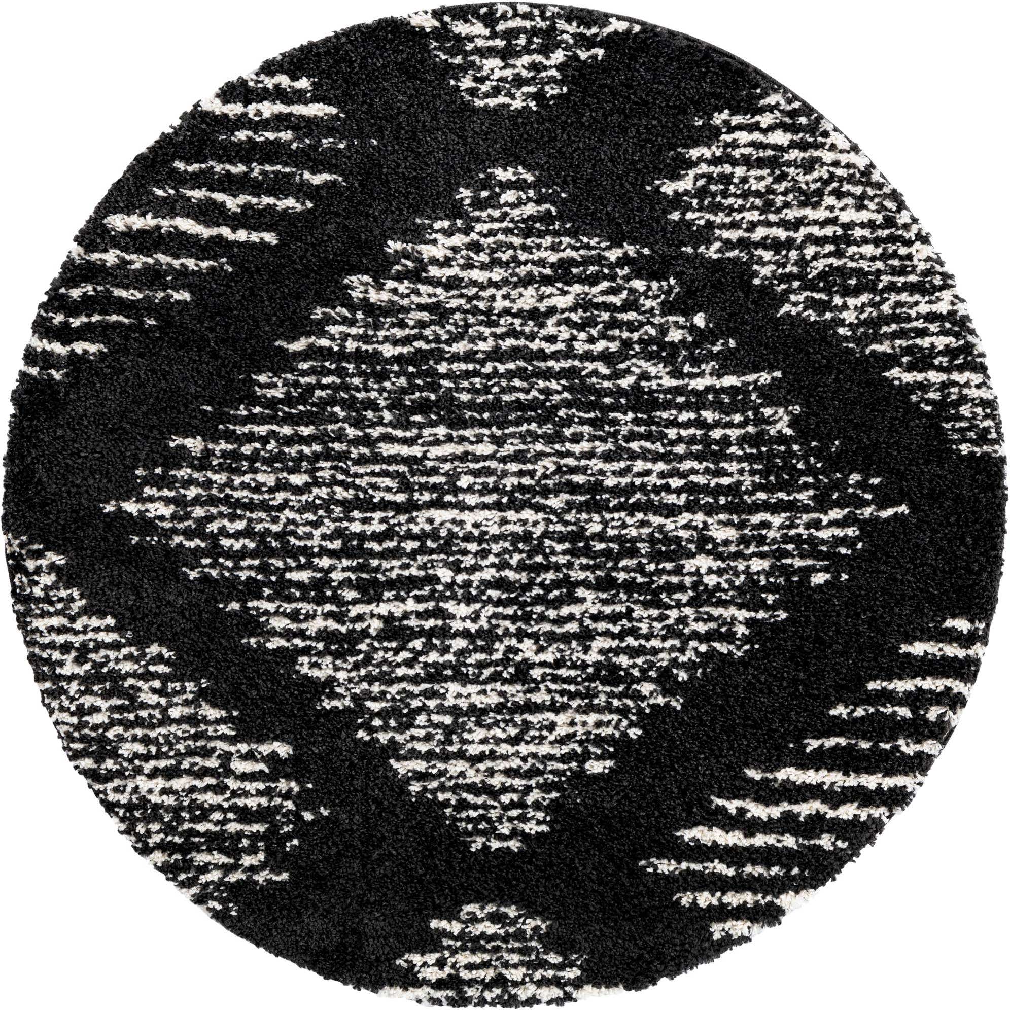 Black and White 5' 3 x 5' 3 Serenity Shag Round Rug