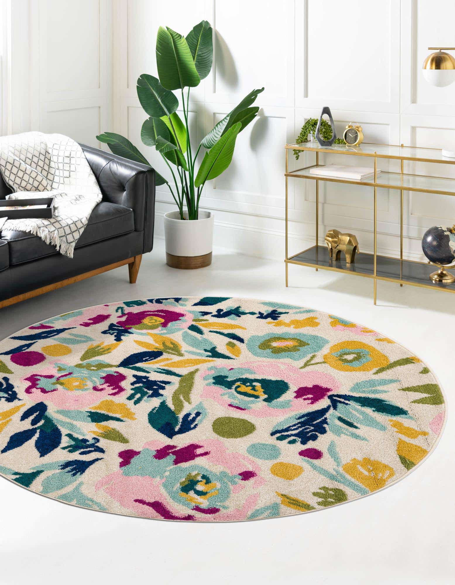 White 7' x 7' Bloom Round Rug