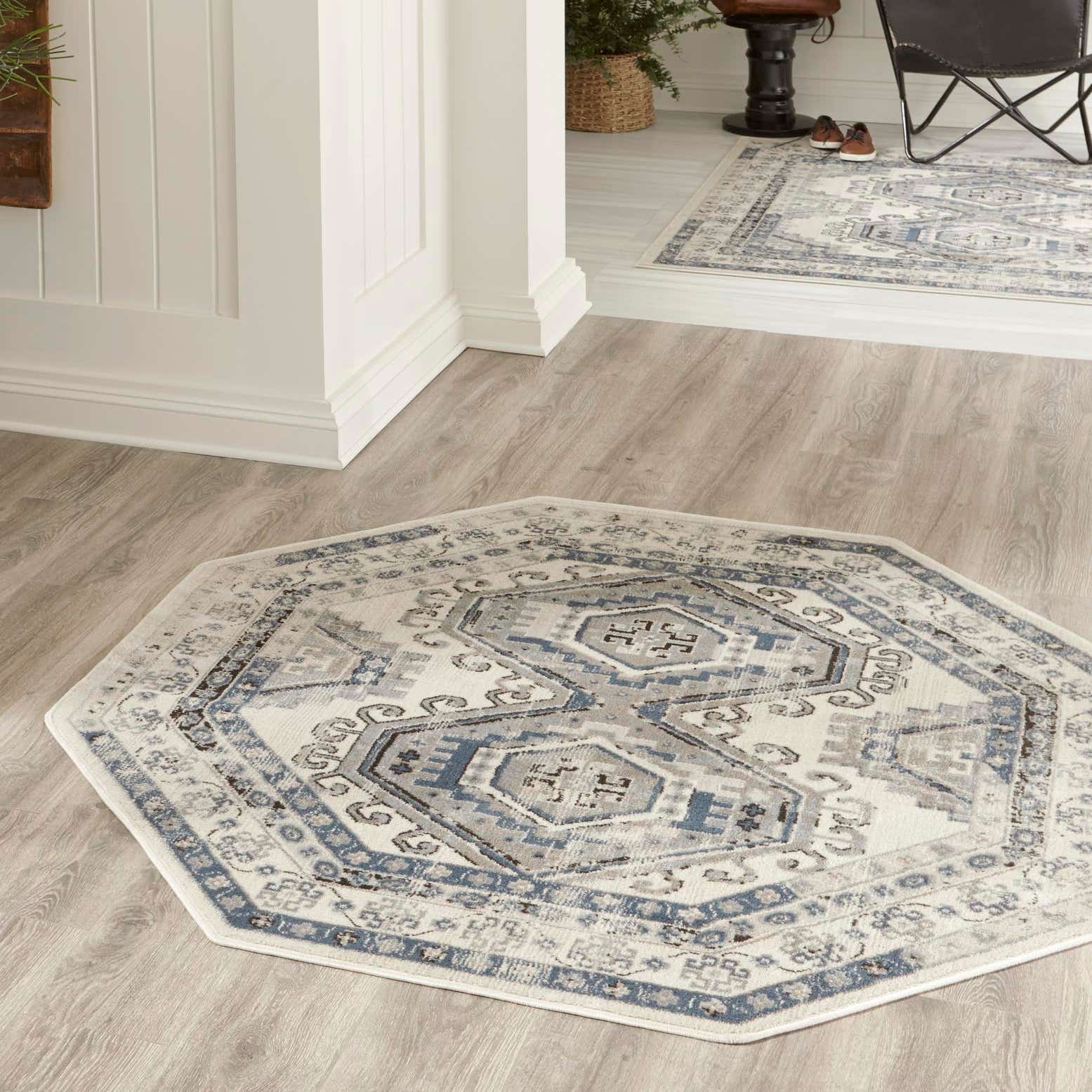 Ivory Aqua 5' 3 x 5' 3 Charlotte Octagon Rug Rugs.ca