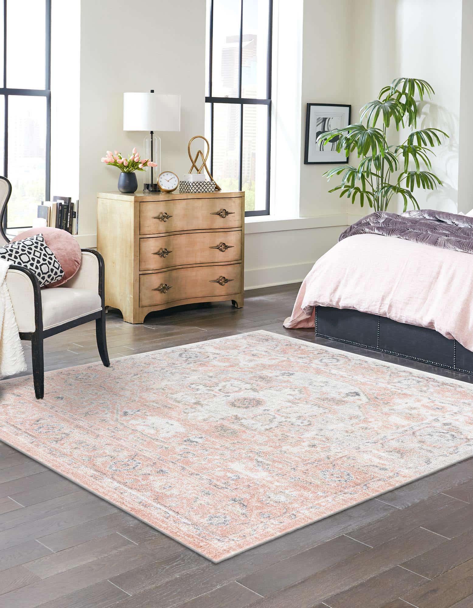 Rose Pink 7' x 7' Madeline Vintage Square Rug