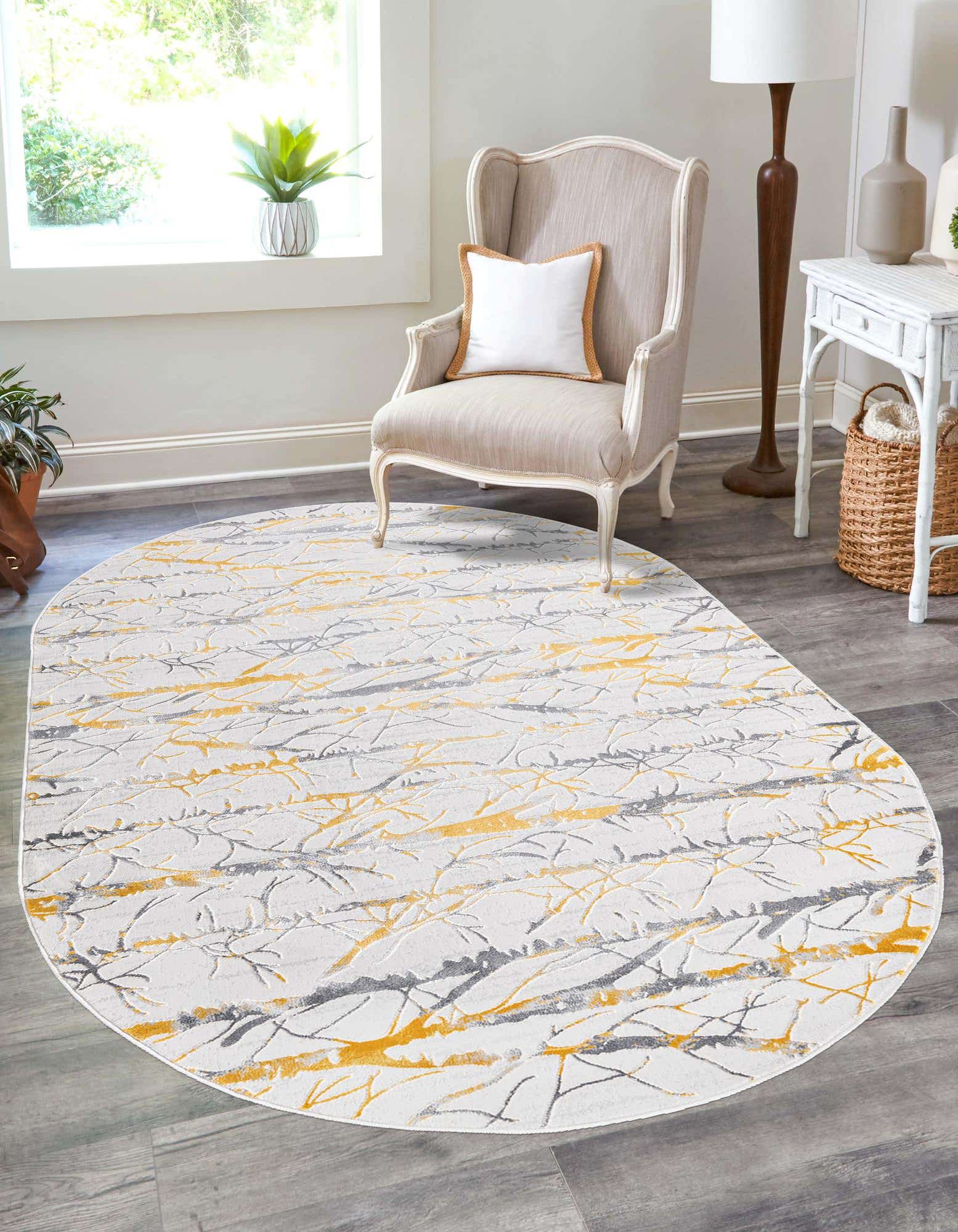 Yellow and Gray 5' 3 x 8' Finsbury Oval Rug eSaleRugs