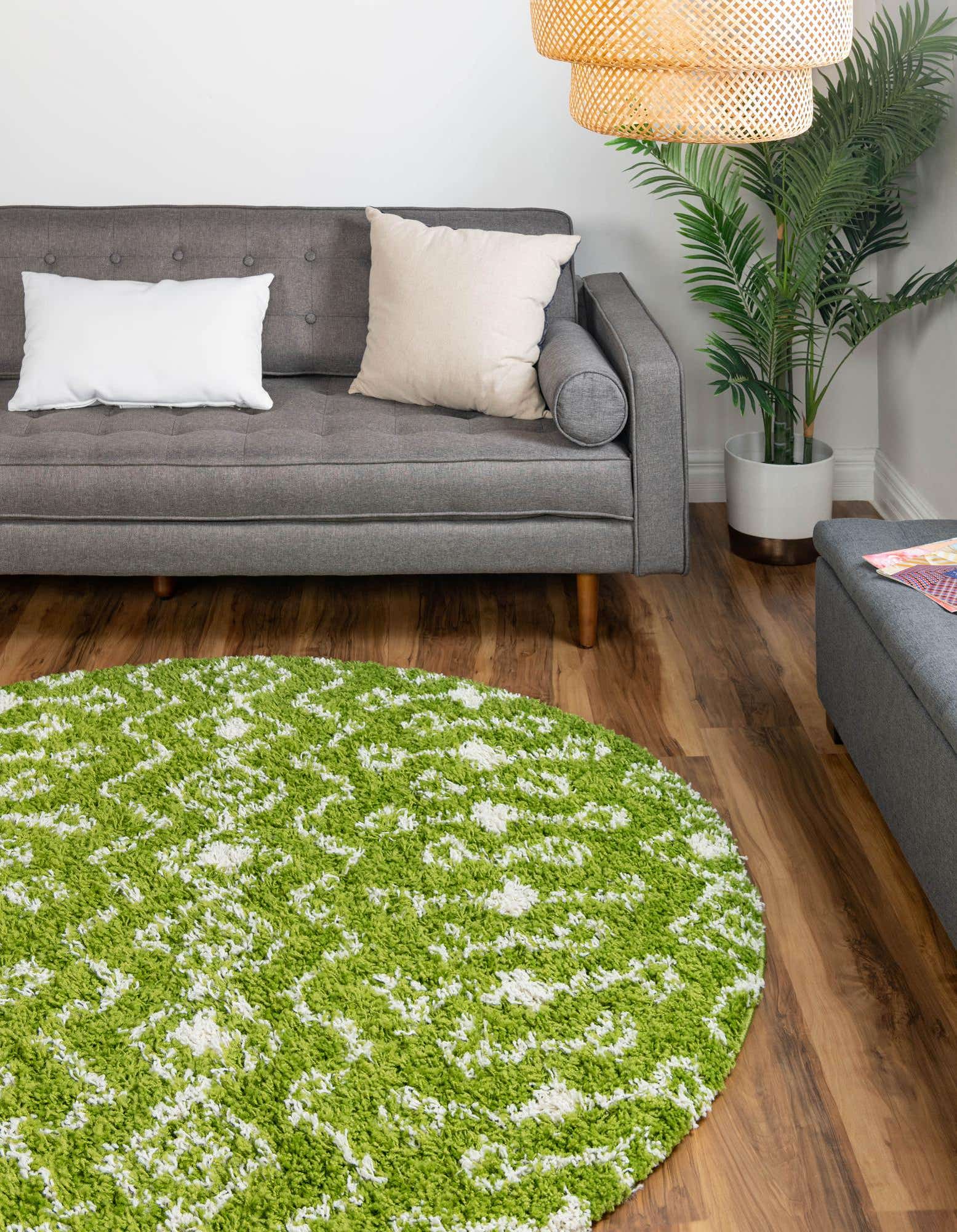 Green 3' 3 x 3' 3 Moroccan Trellis Shag Round Rug