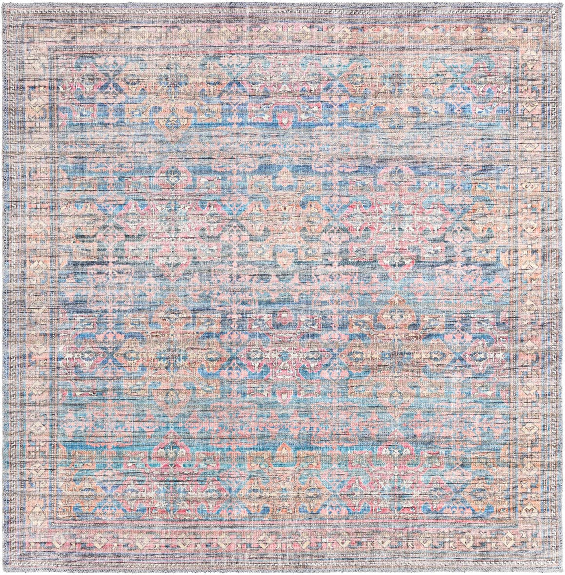 Antique Blue 5' 3 x 5' 3 Nostalgia Washable Square Rug eSaleRugs