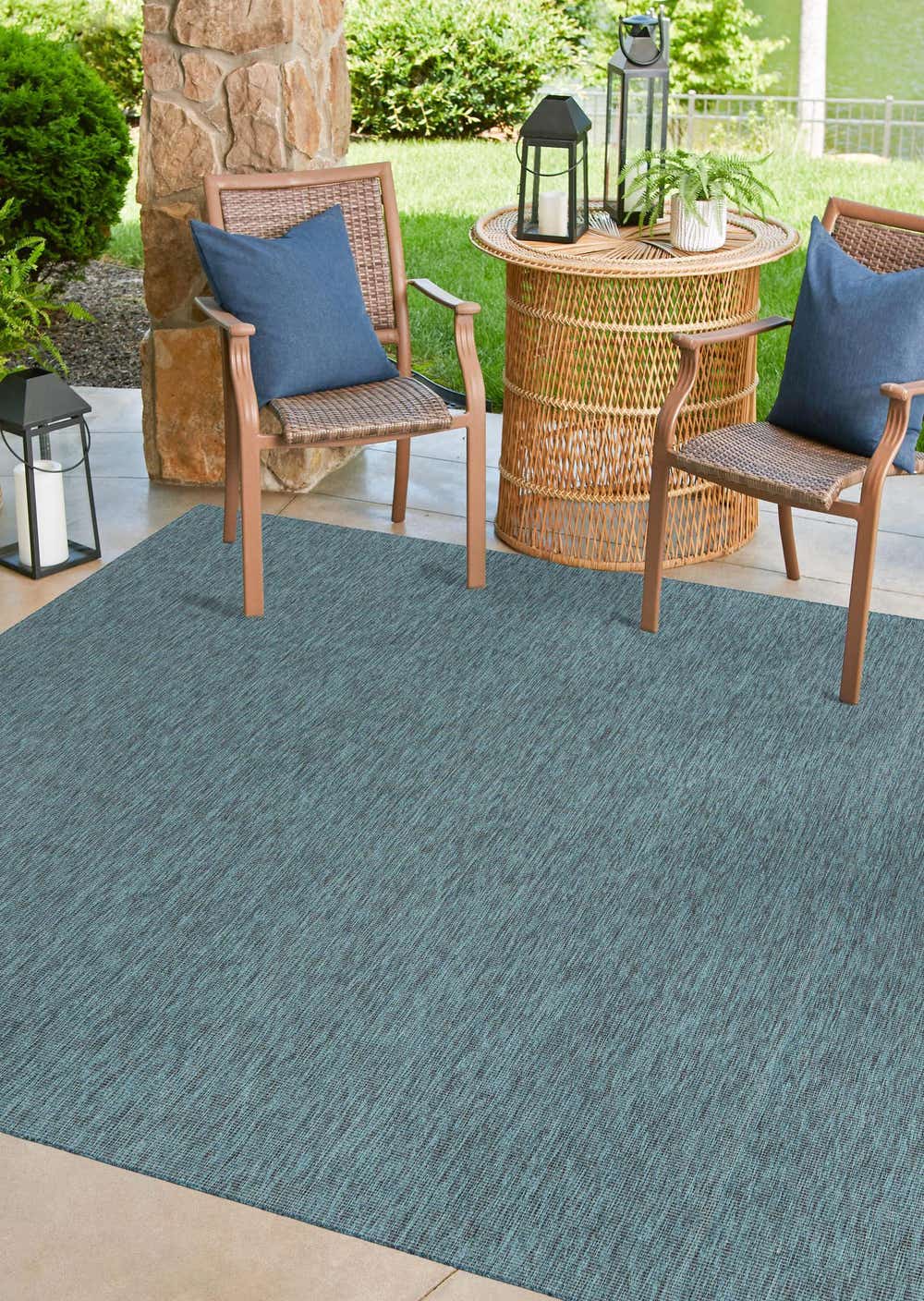 Teal 10' 8 x 10' 8 Outdoor Solid Square Indoor / Outdoor Rug eSaleRugs