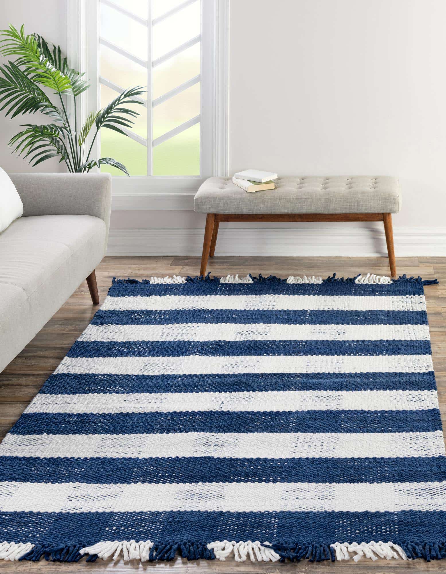 Navy Blue 10' x 14' Washable Eco Plaid Indoor Outdoor Washable Indoor