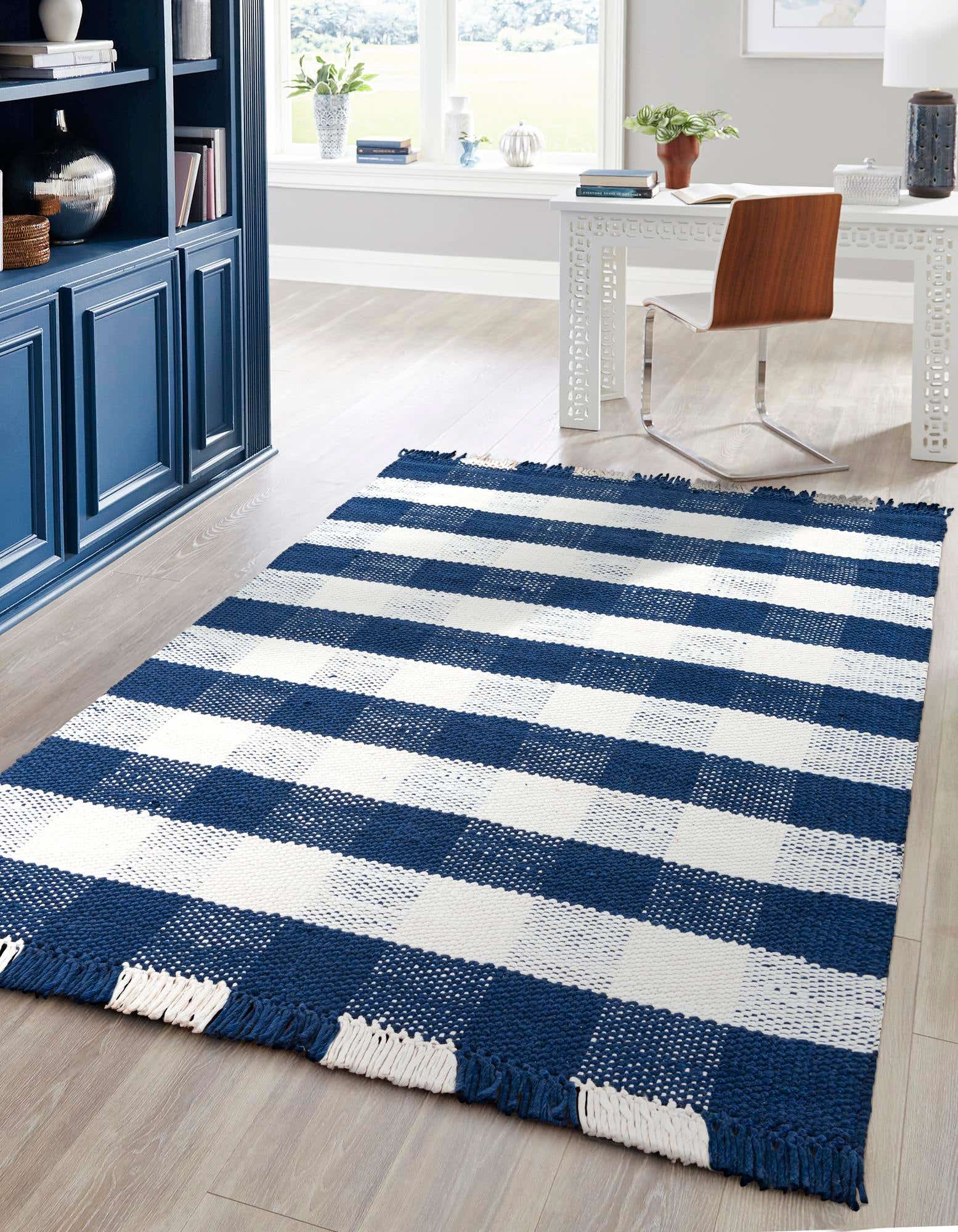 Navy Blue 10' x 14' Washable Eco Plaid Indoor Outdoor Washable Indoor