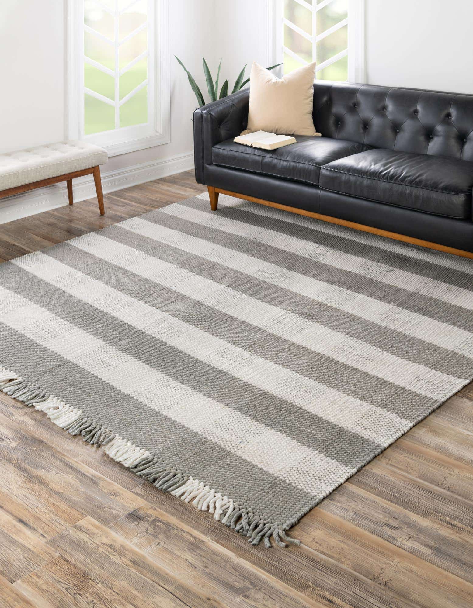 Gray 7' 10 x 7' 10 Washable Eco Plaid Indoor Outdoor Washable Square