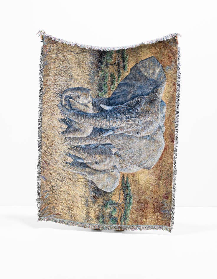 Detail image of 4' 6 x 6' Loving Mother Elephant & Calf Throw Blanket