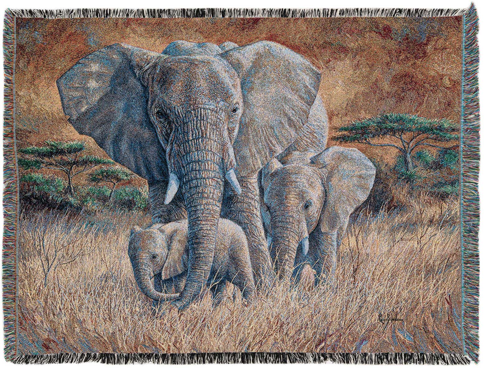 4' 6 x 6' Loving Mother Elephant & Calf Throw Blanket