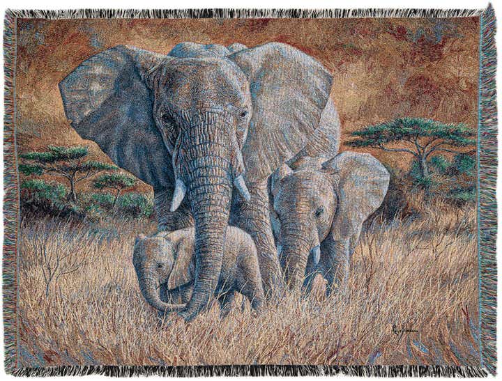 135cm x 185cm Loving Mother Elephant & Calf Plaid
