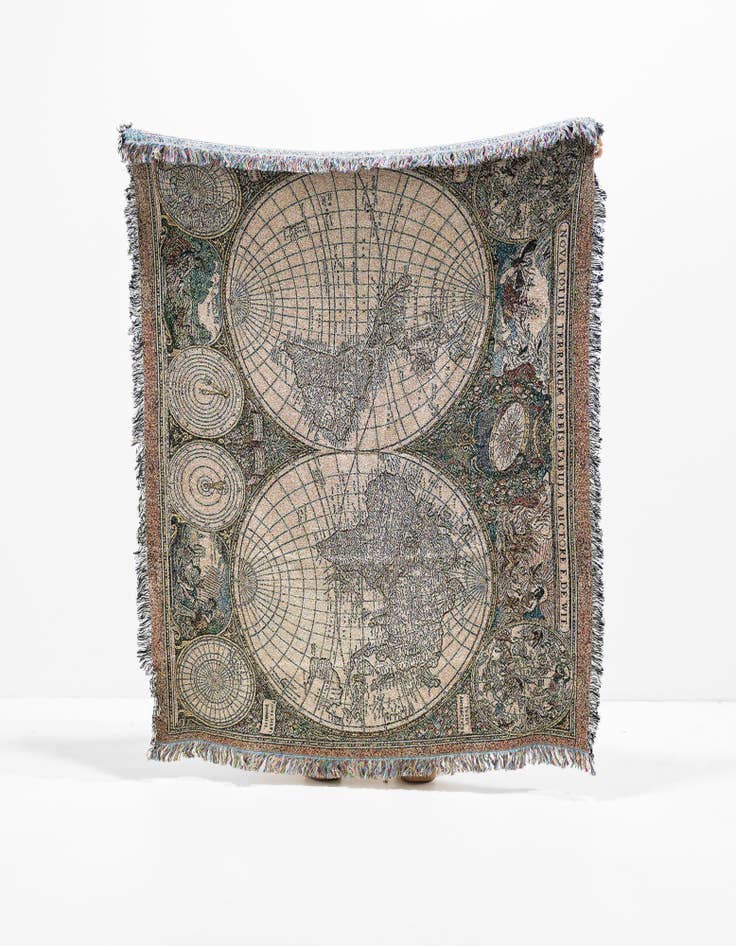 Detail image of 4' 6 x 6' Old World Map Throw Blanket