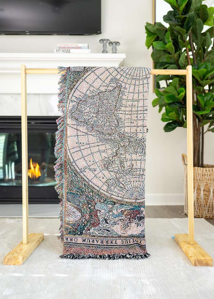 4' 6 x 6' Old World Map Throw Blanket