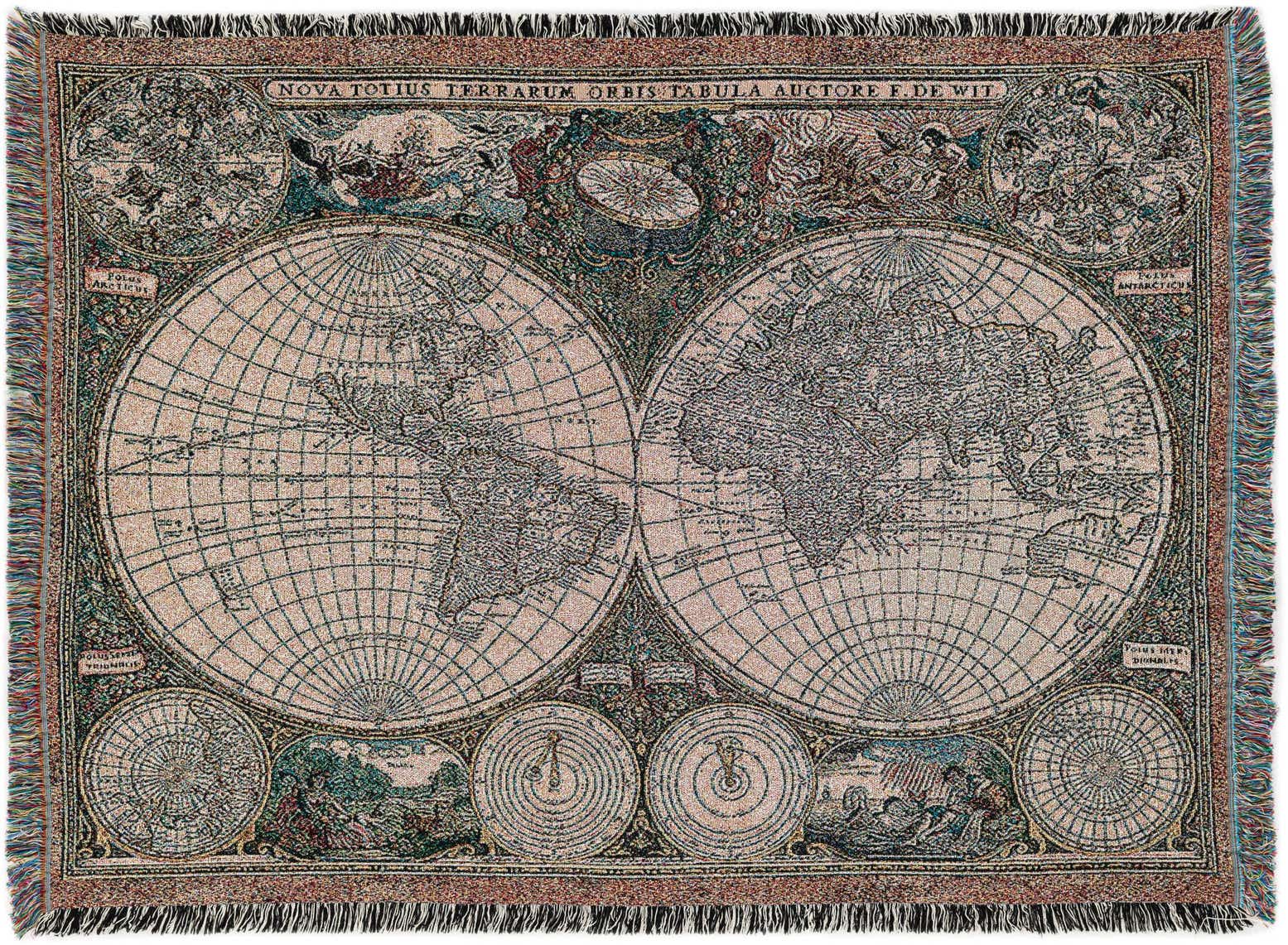4' 6 x 6' Old World Map Throw Blanket