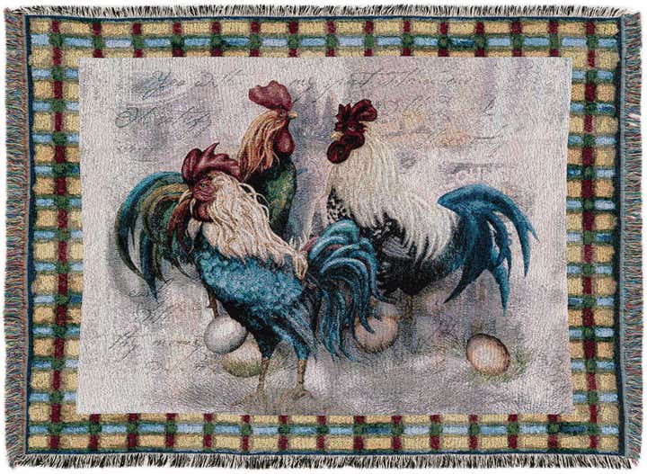 4' 6 x 6' Rooster Trio Throw Blanket