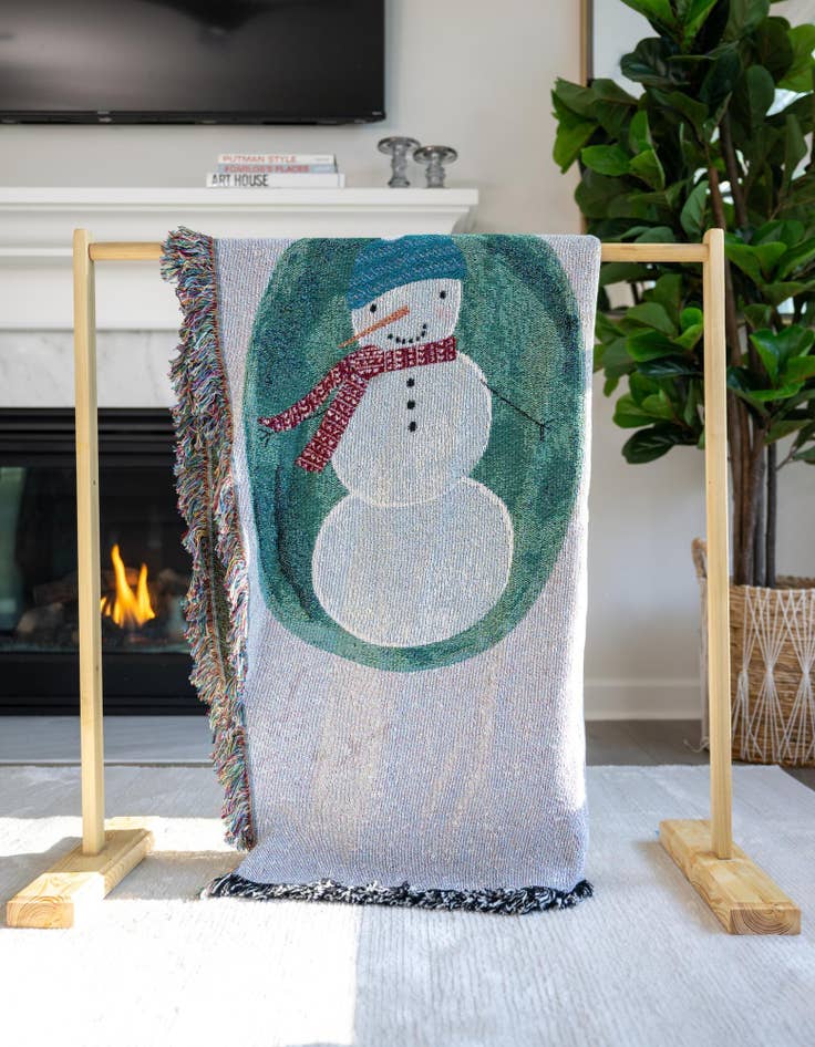 Detail image of 4' 6 x 6' Friendly Snowmen Throw Blanket