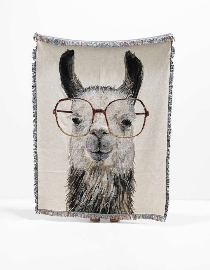 135cm x 185cm Llama With Glasses Throw Plaid