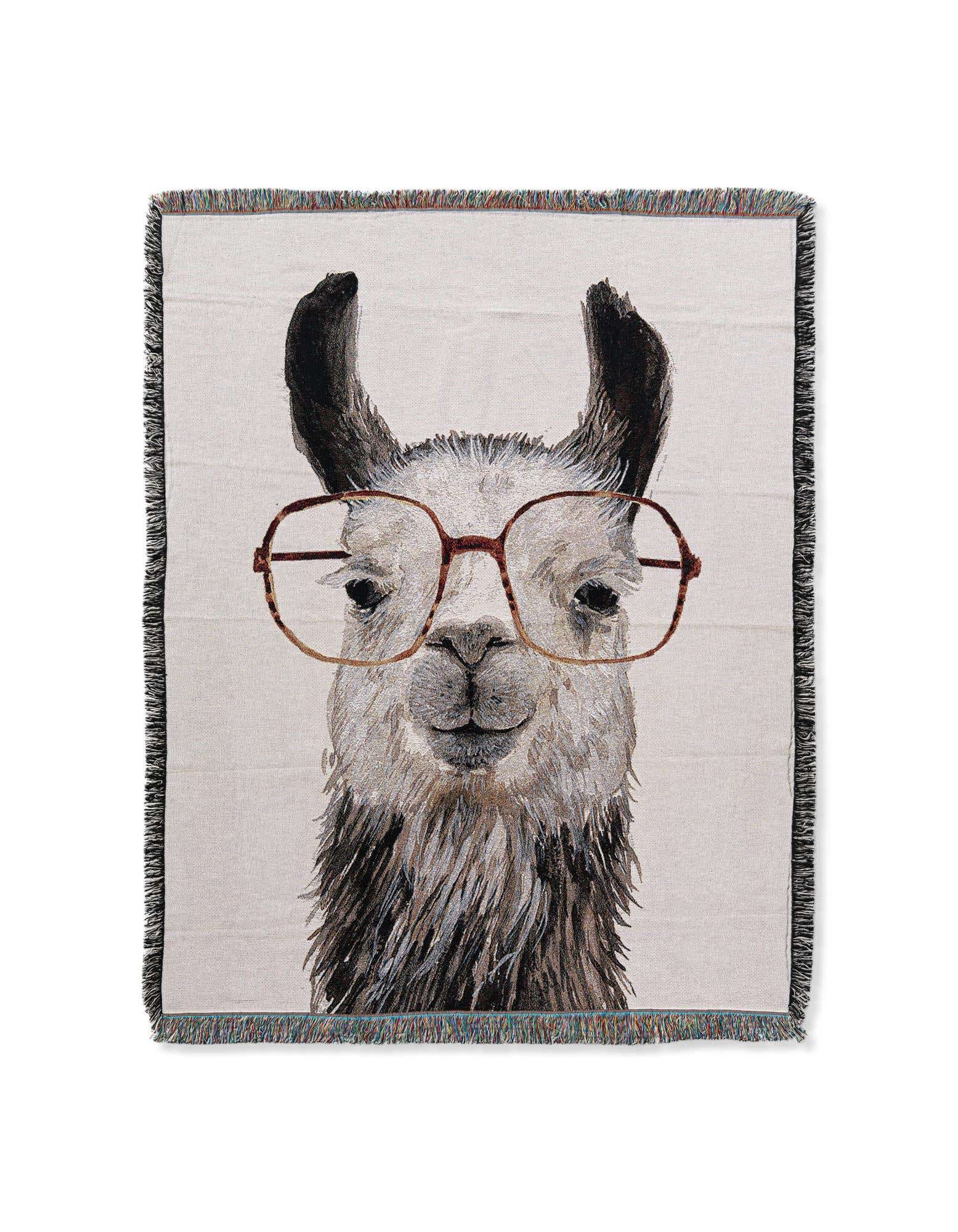Primary image 4' 6 x 6' Llama With Glasses Throw Throw Blanket